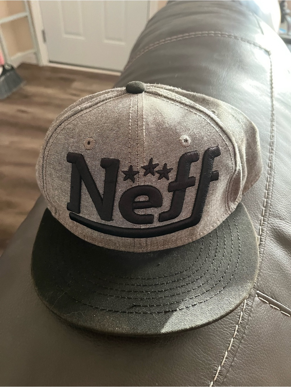 Neff Gray Crown with Black Logo Flat-Brim Snapback